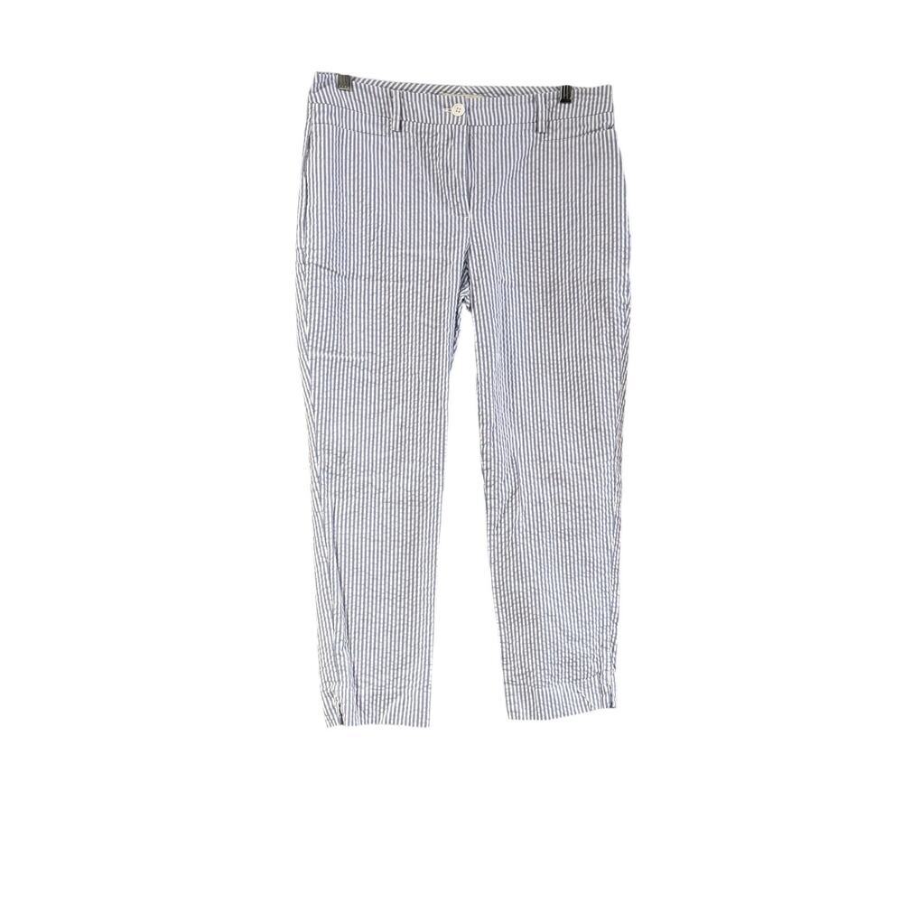 Talbots Blue & White Seersucker Crop Pants Women Size 10 Cotton Stretch Coastal
